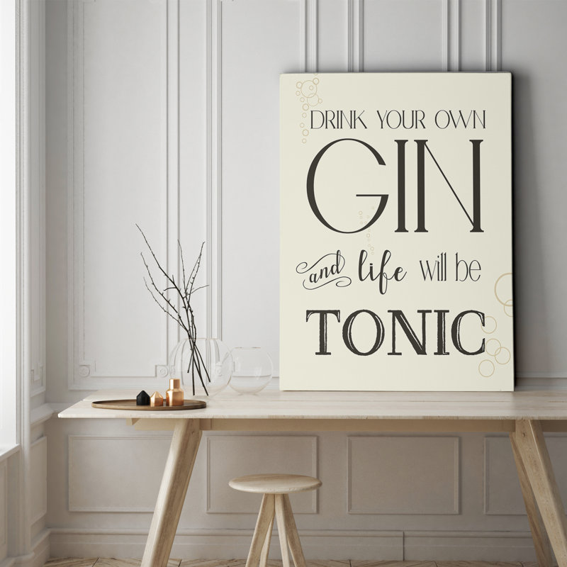 « gin & tonique », art textuel sur toile tendue, H 16 po x l 20 po x P 1,5 po