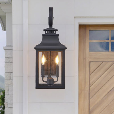 1-Pack Outdoor Wall Lantern Light, Elegant Wall Light Sconces With Metal Bracket, Vintage Matte Black Outside Mounted Lights With Clear Seeded Glass For Porch, Patio, Garden(Bulb Not Included)