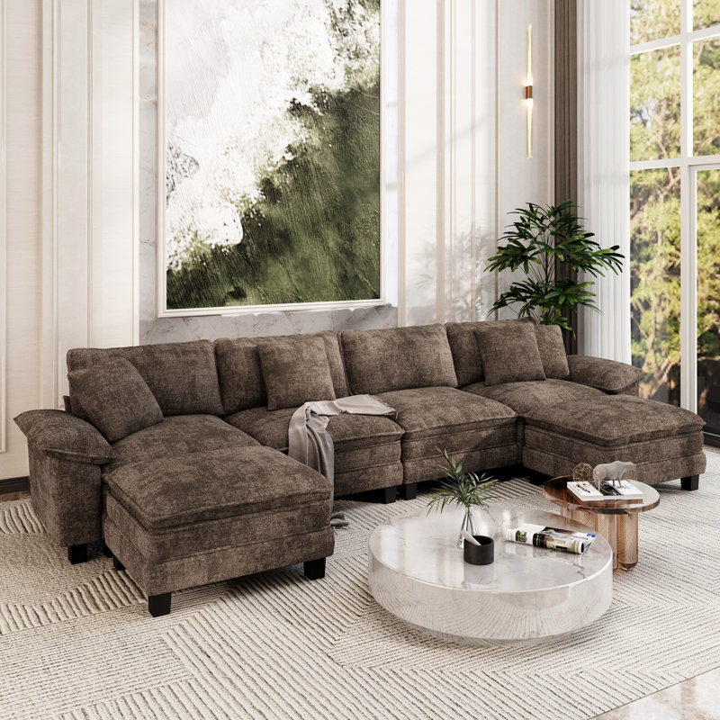 158" Modular Sectional Sofa, Oversized U Shaped Couches With Ottomans, 6-seater Deep Seat Sofa With Throw Pillow