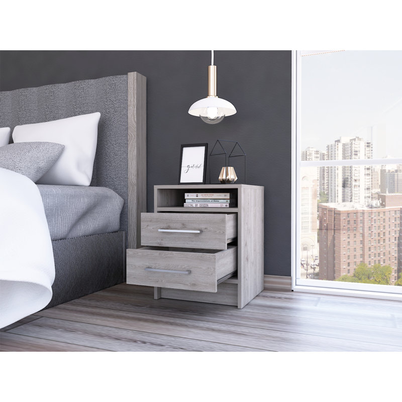 2-Drawer Nightstand, Light Gray