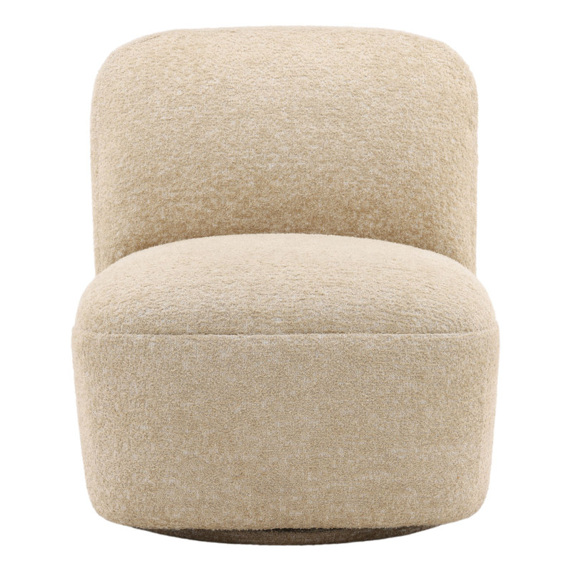 Beige Polyester Barrel Swivel Armchair with Wood Frame