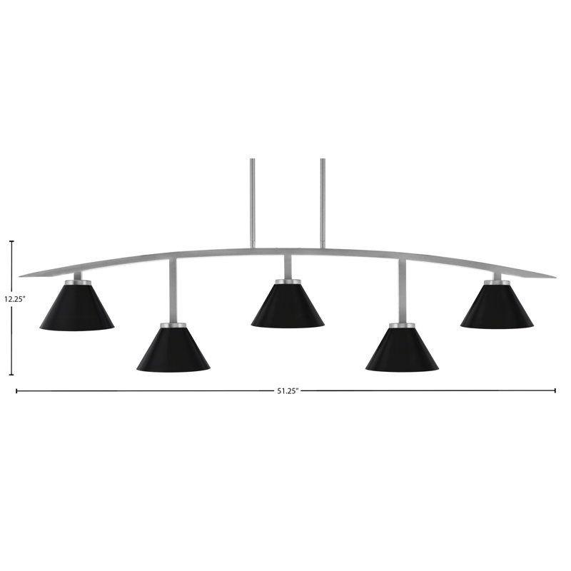 Barre d'éclairage 5 lumières kurve au fini graphite avec abat-jour conique en métal de 7 po, Noir