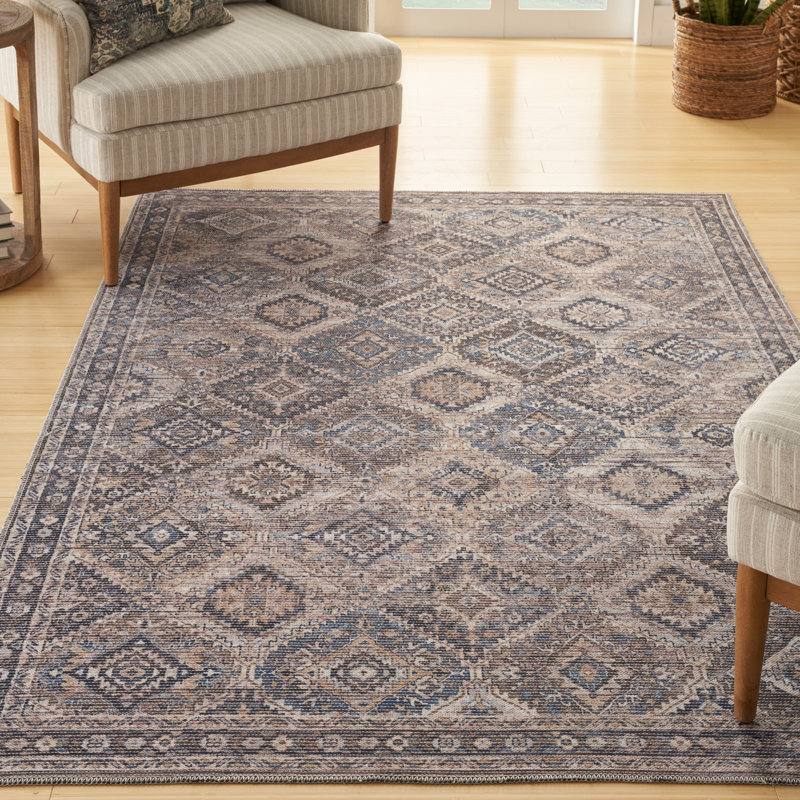 Tapis ivoire / gris / brun latté lavable à la machine, Rectangle 6 pi x 9 pi