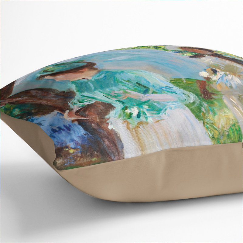 Two Girls With Parasols Square Throw Cushion, 40cm H x 40cm W x 15cm D, Stone