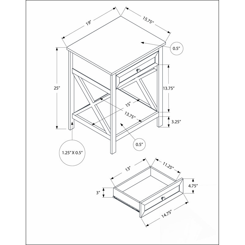 Table d'appoint, table de bout, table d'appoint, 2 niveaux, chambre à coucher, table de chevet, lampe, tiroir de rangement, placage, transitionnel
