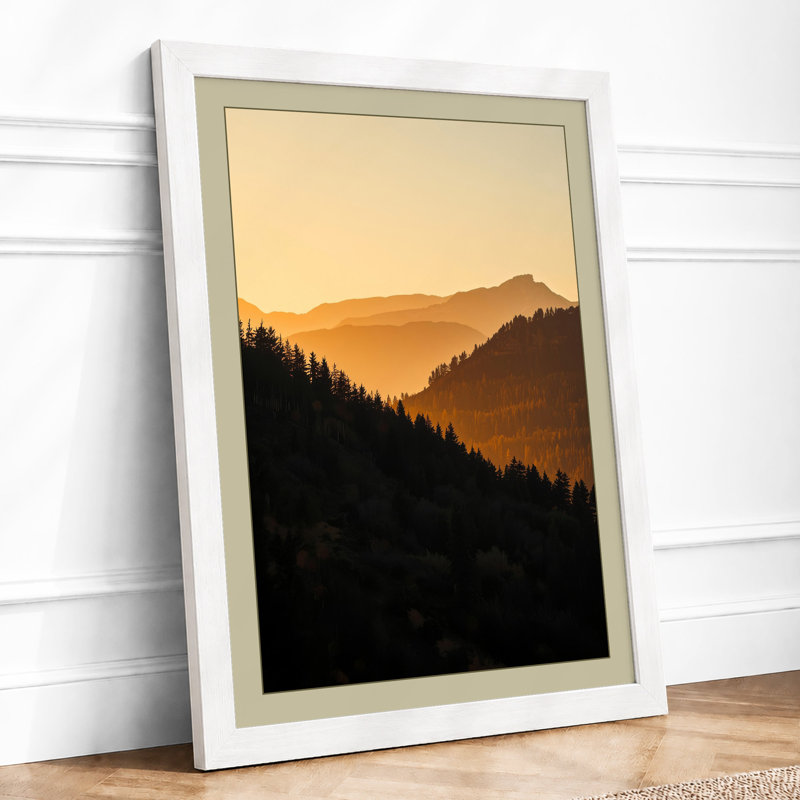 Mountains at Sunrise Landscape - Framed Print, A2 - 59.4 x 42.0 cm, White