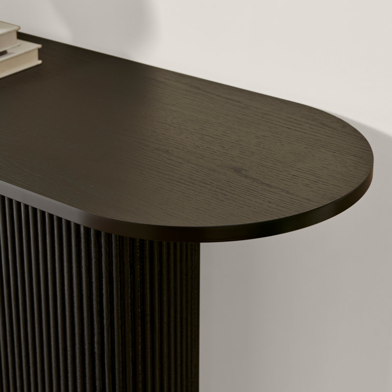 Penny Pillar Round Wood Console Table - Simple & Elegant Scandi Style, Espresso Wood