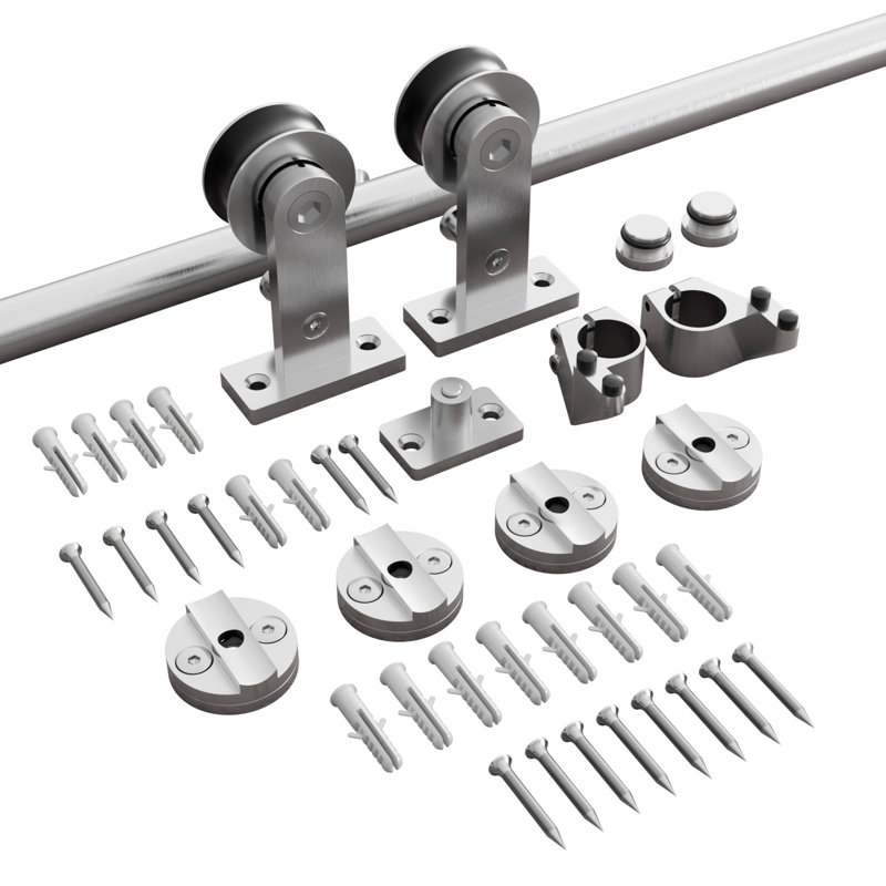 Silver Stainless Steel Single Door Barn Door Hardware Kit Standard Single, 49.21 in.