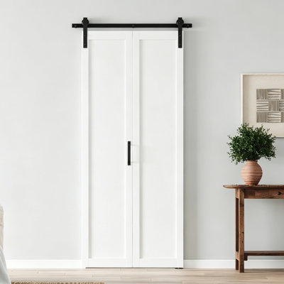 Full Lite MDF Manufacture Wood Folding Barn Door With Hardware Kit Interior Bifold Door,White