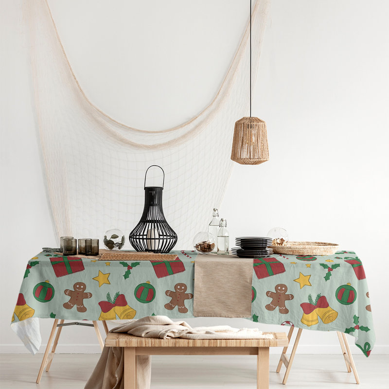 Festive Hol Tablecloth, 102" L x 58" W, Olive Green/Red/Yellow
