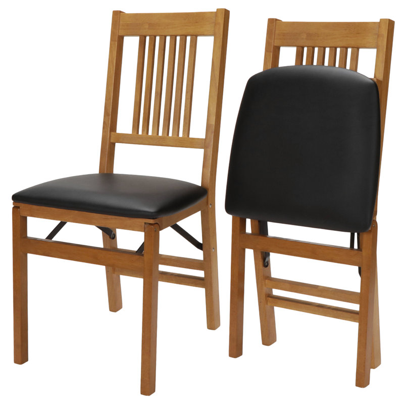 Stakmore True Mission Folding Chair, Oak Frame with Black Vinyl