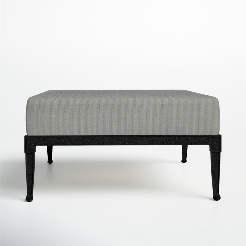 Wiltshire Outdoor Ottoman, Textured Black, Prescott Dove Check Sunbrella®