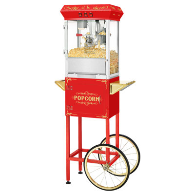 Machine à maïs soufflé Movie Night - Popper antique de 3 gallons avec chariot, bouilloire 8 oz, tiroir Old Maids, plateau chauffant et pelle (rouge)