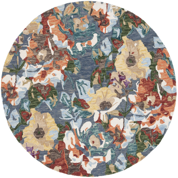 Akhira Floral Hand Tufted Wool/Cotton Area Rug in Light Blue/Rust Lark Manor Rug Size: Round 6