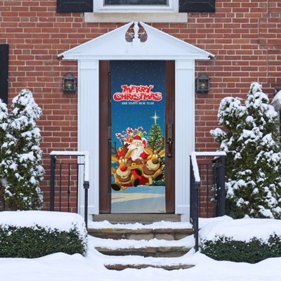 Christmas Door Wrap Decoration - Santa's Takeoff - 80" X 26" Front Door Cover