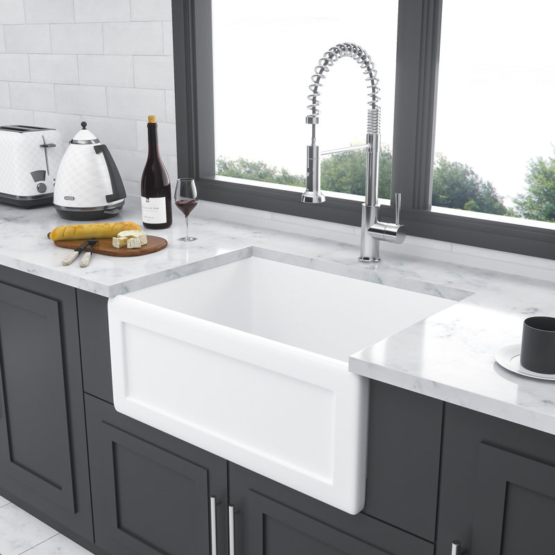 Évier en céramique blanche de 24 po à l'avant avec tablier, facile à entretenir pour la cuisine et le lavabo, simple, profond et élégant