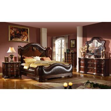 Nfl 1st & Goal 5 Pc Brown Cherry Dark Wood Full Bedroom Set