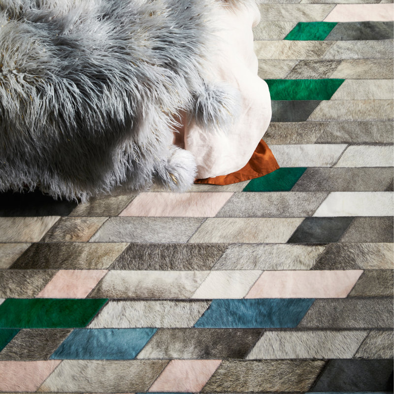 Astila Cowhide Geometric Area Rug, Rectangle 6'7" x 9'8"