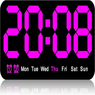 Grande horloge murale numérique, 9,5 pouces, réveil à DEL avec gros chiffres, DST, double alarme, luminosité à 3 niveaux pour le salon, chambres à coucher, décor de salle de classe - rose