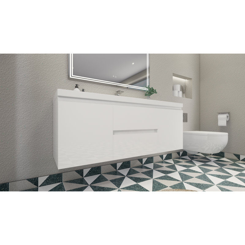 59'' Single Bathroom Vanity with Acrylic Top, Hight Gloss White