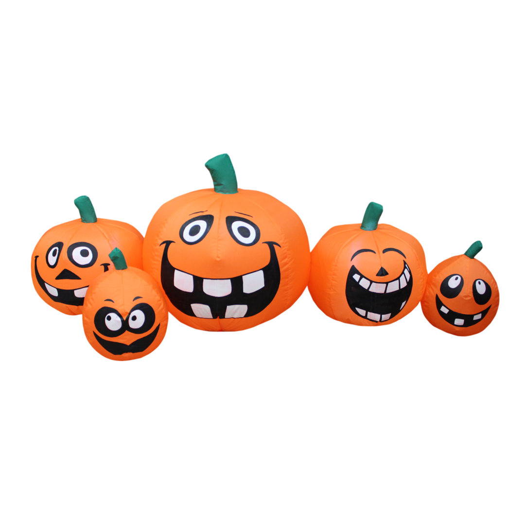 5 Foot Wide Lighted Happy Halloween Inflatable Silly Funny Friendly Pumpkin Patch Indoor / Outdoor Holiday Blow Up Yard Garden Decoration The Holiday Aisle®