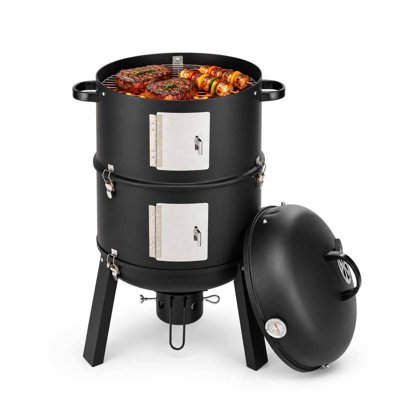 3-Tier Vertical Charcoal Smoker, Steel Barbecue Smoker Grill with Ash Pan