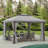 Sunjoy Outdoor Patio Steel Frame 11 x 13 ft. 2-Tier Soft Top Gazebo with Light Gray Canopy Roof, Netting and Curtains-53617779