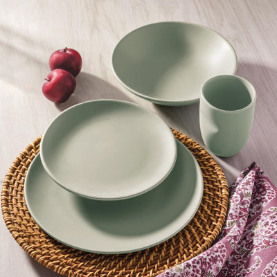 Oxford Unni Solids Sage Stoneware 16-piece Dinnerware Set, Service for 4