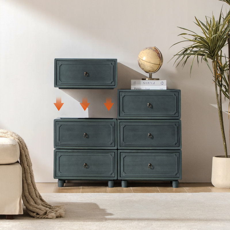 Commode modulaire en bois massif à 2 tiroirs l 38 po A livraison (ensemble de 3), Bleu