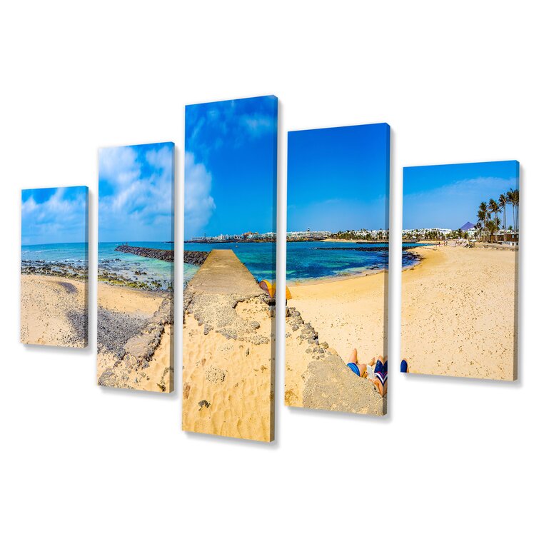 DesignArt Spanish Beach View Landscape In Lanzarote On Canvas 5 Pieces ...