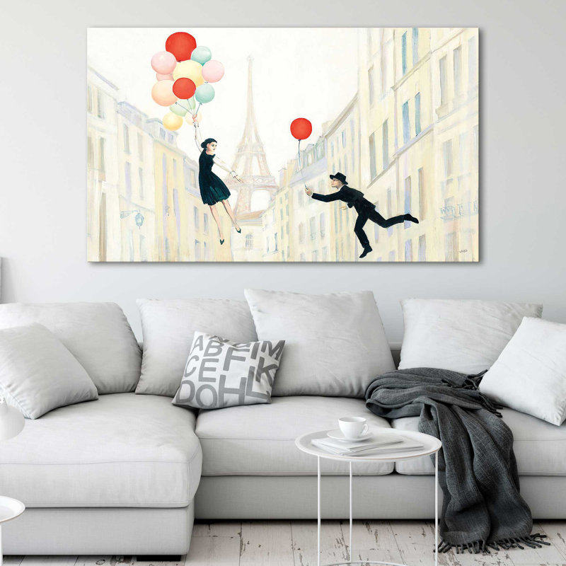 Aloft in Paris I par Julia Purinton - Peinture, H 36 po x l 60 po x P 1,5 po, Toile tendue