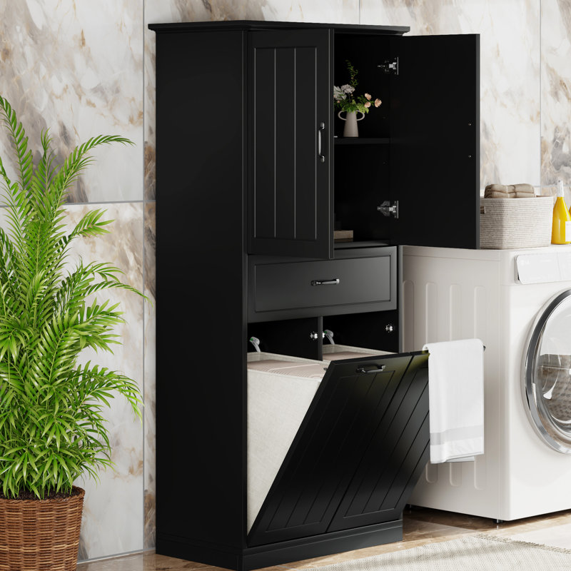 Black Bathroom Storage With 2 Laundry - Smooth Surface & User- Cabinet Space Design, Black