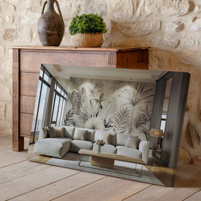 Canvas A Spacious Modern Living Room Features A Large Light Colored Wall Art Sectional Sofa Adorned With Soft Textured Cushions In Canvas Wall Art