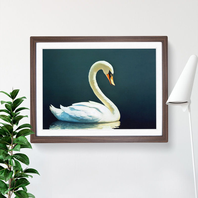 Striking Swan - Single Picture Frame Painting, 46cm H x 64cm W x 2cm D, Walnut