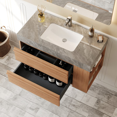 Modern 36" Bathroom Vanities, Sintered Stone Tabletop, 2 Drawers, Pre-Assembled