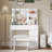 Modern Vanity With Mirror & , 3 Lighting Testimonies, 4 Drawers, Generous Storage Volume, White Bedroom Desk Charging Station, 2 Ports, Ample Space