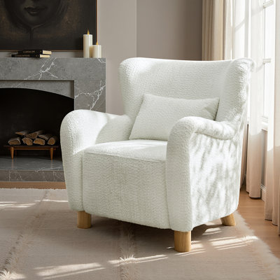 Walbert Modern Boucle Wingback Accent Chair With Pillow And Solid Wood Legs
