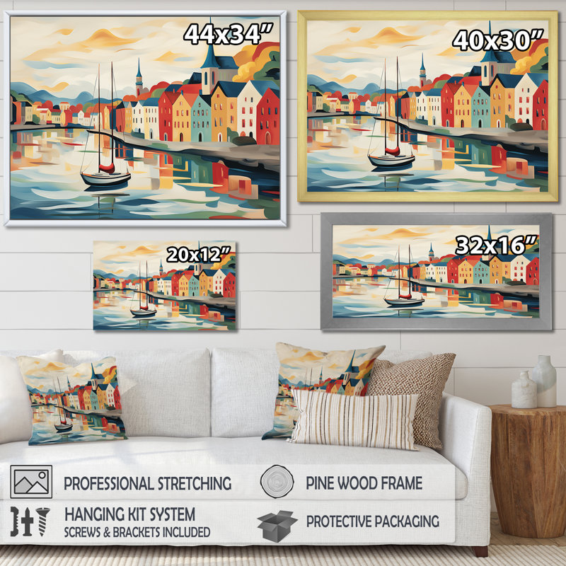Islande, Reykjavik paysage II - art mural côtier paysage portuaire, Toile tendue, H 34 po x l 44 po x P 1,5 po