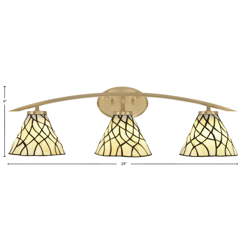 Barre d'éclairage de salle de bain 3 lumières avec verre d'art Sandhill 7 po, Laiton