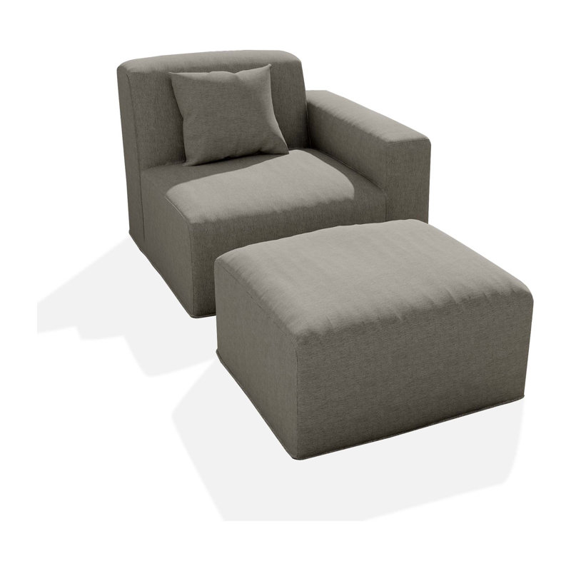 Chaise de patio moderne avec accoudoir à accoudoir gauche avec repose-pieds, canapé modulaire sans assemblage, tissu résistant aux rayons UV