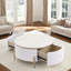 Table basse moderne moderne avec 2 grands tiroirs, motif en marbre et pieds dorés