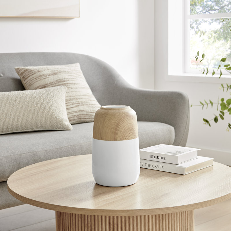 Prader Contemporary Two Tone Cylindrical Tabletop Vase - White And Beech