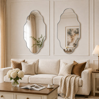  Modern Asymmetrical Wall Mirror Set of 2, Irregular Decorative Mirrors with Aluminum Alloy Frame, Contemporary Accent Mirrors for Bathroom Vanity, Bedroom, Living Room & Entryway