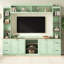 Meuble télé 41 po Mint, centre de divertissement avec tablettes réglables en noyer, console multimédia rétro, tiroirs et unité murale à installation à extrémité inclinée pour le divertissement, plan de désignation de tablette de support