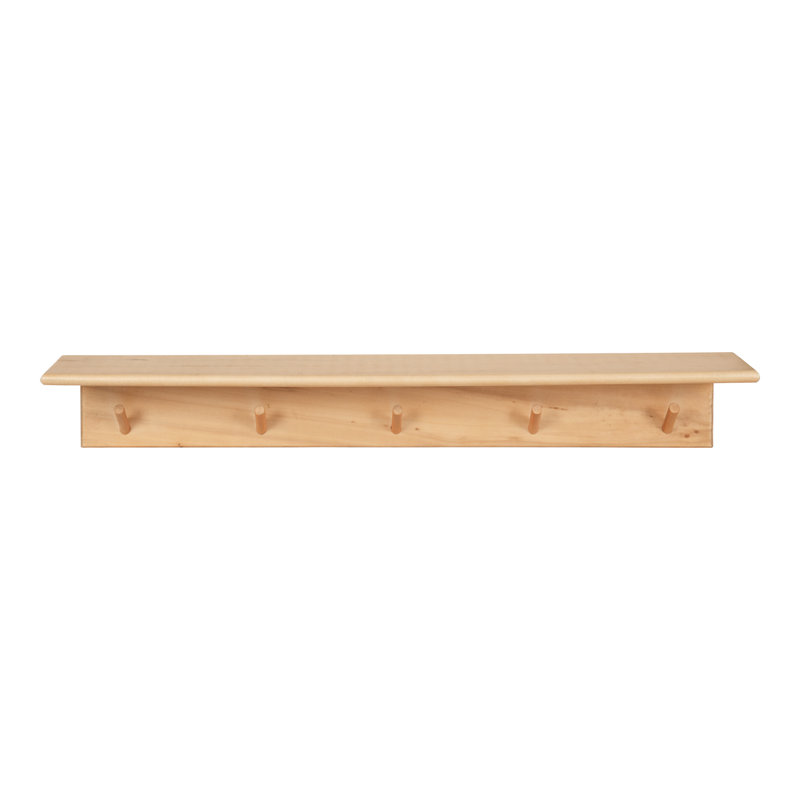 Shea Poplar Solid Wood Floating Shelf with Hooks, Natural