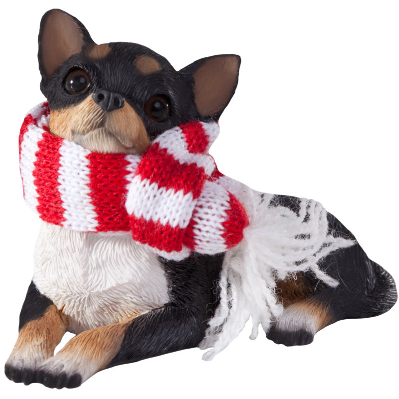 Tri-Color Resin Chihuahua Christmas Tree Topper with Scarf