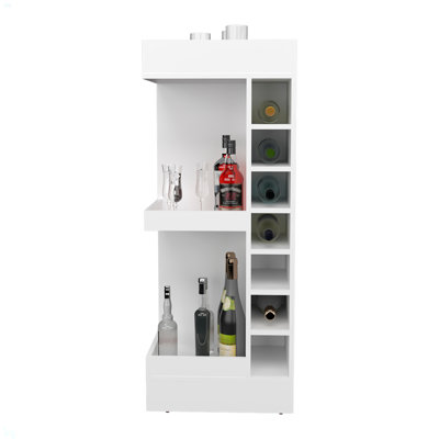 46" Tall 3-Tier Corner Bar Cabinet With Fourteen Wine Bottle Cubbies, Living Room, Liquor Cabinet, Storage Cabinet by Ebern Designs