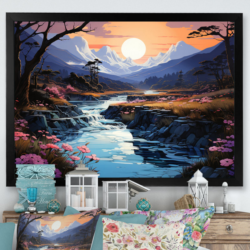 Asian Art River Reverie II - reproduction, H 24 po x l 32 po x P 1 po, Cadre photo noir