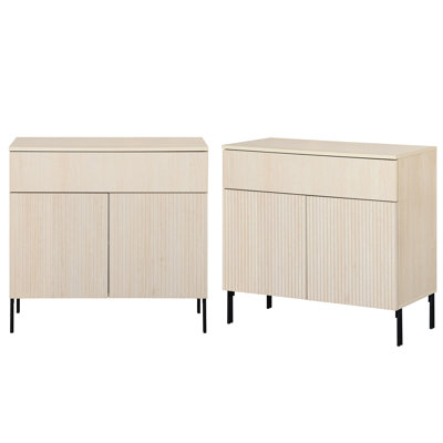 Union Rustic 31.5" Reeded End Table Set Of 2 With Storage, Modern Minimalist Wooden Nightstand With Drawer For Bedroom, Living Room, Sofa Office