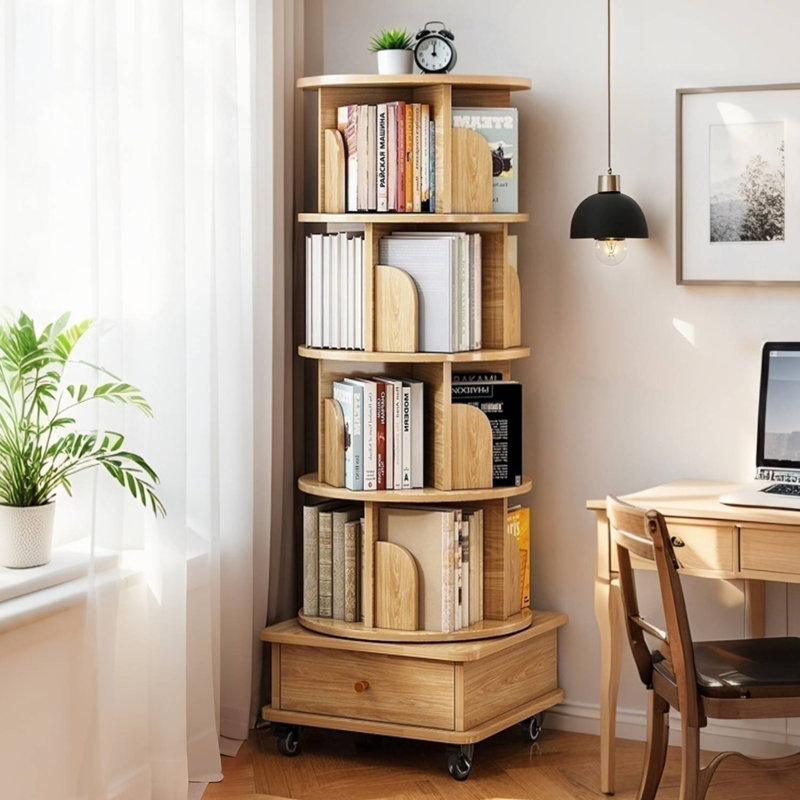 Bibliothèque pivotante à 360 °, (4 tablettes) H 55,91 po x l 18,11 po x P 18,11 po, Chêne